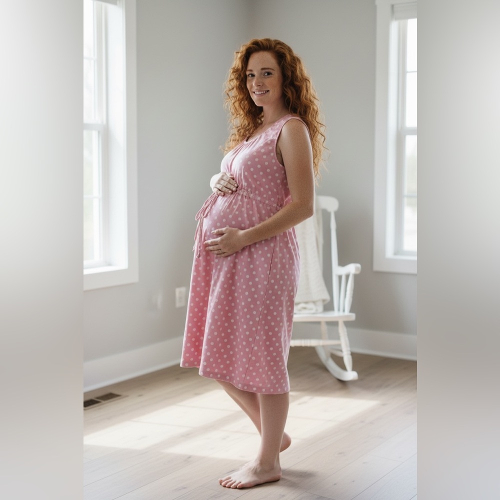 Baby Be Mine Pink Polka Dot Nightgown Women’s XL Maternity Nursing Sleep Dress